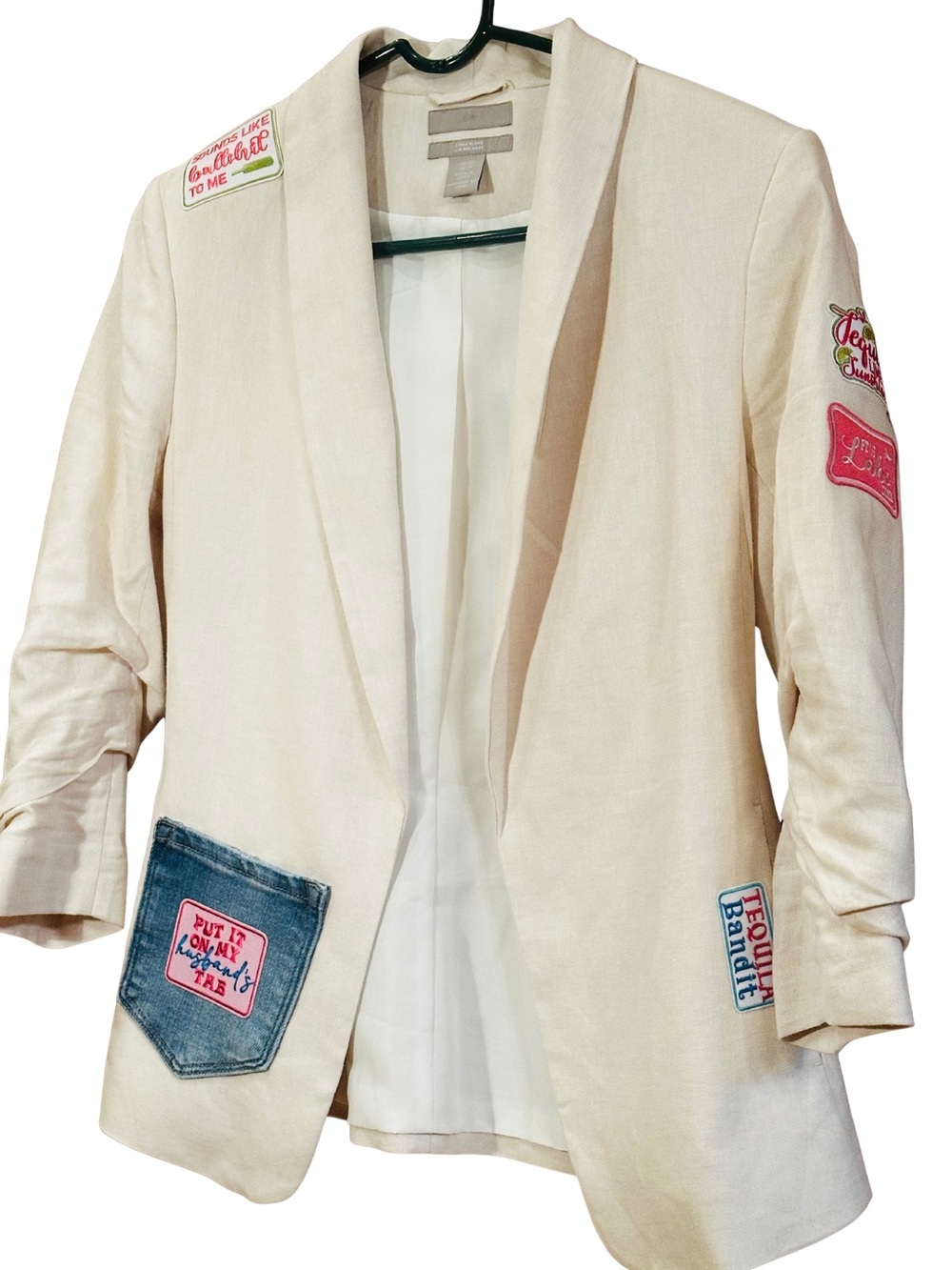 H&M XS Cream Blazer Tequila Lake Day Drinkin’ Patches